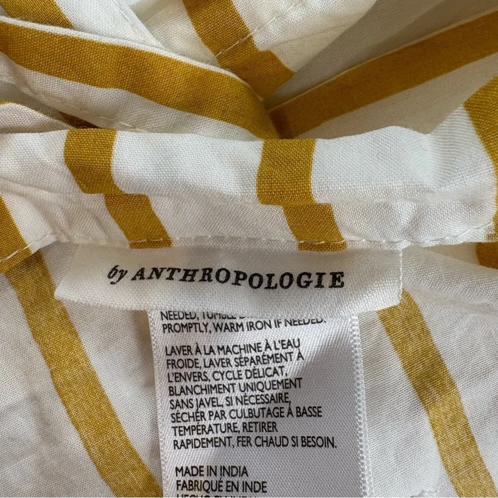 Anthropologie King Pillow Shams Mustard and White Striped Tie backs 100% Cotton